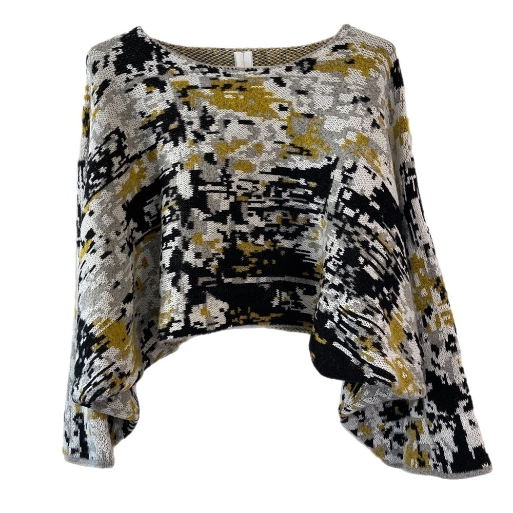 MarlaWynne boxy poncho raglan sleeve pixelation pattern yellow and black sweater